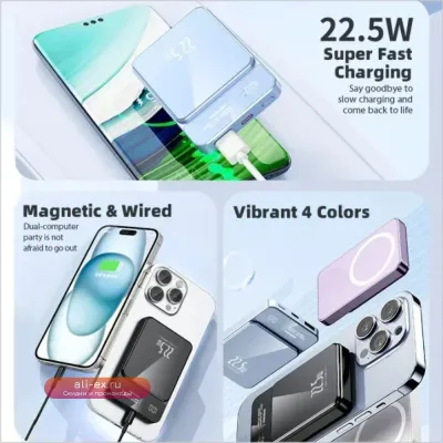 Power Bank 20000mAh беспроводной магнитный, супербыстрая зарядка для iPhone, Samsung, Huawei