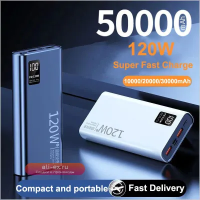 Power Bank 50000mAh Super Fast Charging 120W — портативное зарядное устройство для iPhone, Samsung, Huawei, Xiaomi