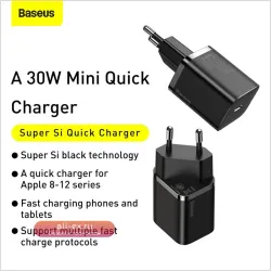 Baseus Super Si 30W: Быстрая зарядка USB-C PD/QC 3.0 для iPhone, iPad, Xiaomi