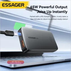 Essager Ультратонкое GaN Зарядное Устройство 65W, Быстрая Зарядка PD 3.0 PPS, Портативный Type-C для iPhone, Samsung, MacBook
