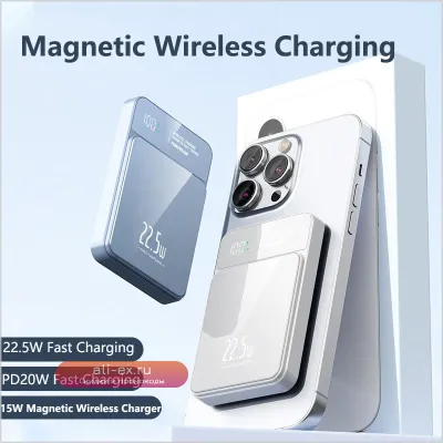 Магнитный Power Bank Magsafe 20000mAh с беспроводной зарядкой 22.5W для iPhone, Xiaomi, Samsung