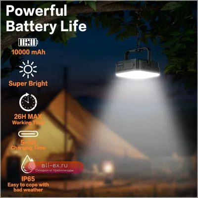 10000mAh Солнечный Power Bank Ультра Емкость с USB Зарядкой для iPhone, Samsung, Xiaomi, Huawei, Фонарь и Шнурок для Кемпинга