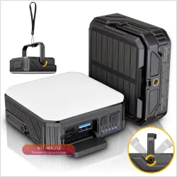 10000mAh Солнечный Power Bank Ультра Емкость с USB Зарядкой для iPhone, Samsung, Xiaomi, Huawei, Фонарь и Шнурок для Кемпинга