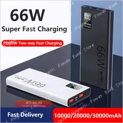 Power bank 66W, 30000mAh, быстрая зарядка, USB, для iPhone/Xiaomi/Huawei/Samsung