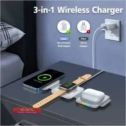 Беспроводная магнитная зарядная станция 3-в-1 15W Foldable для iPhone, AirPods, Apple Watch