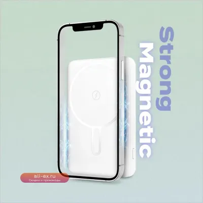 Портативный магнитный повербанк 10000mAh 22.5W с беспроводной быстрой зарядкой, ультратонкий, безопасный внешний аккумулятор для iPhone, Xiaomi, Samsung