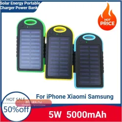 Solar Energy Power Bank 5000 mAh с двойным USB, водонепроницаемый, для Xiaomi, Samsung