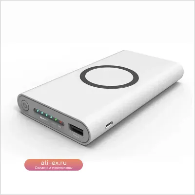 Power Bank 20000mAh с беспроводной зарядкой и встроенным кабелем, портативный