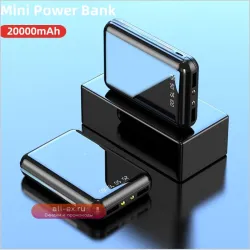 Портативный аккумулятор Mini Power Bank 20000mAh с двойным USB и зеркальным экраном, зарядное устройство для iPhone 16, Samsung, Xiaomi
