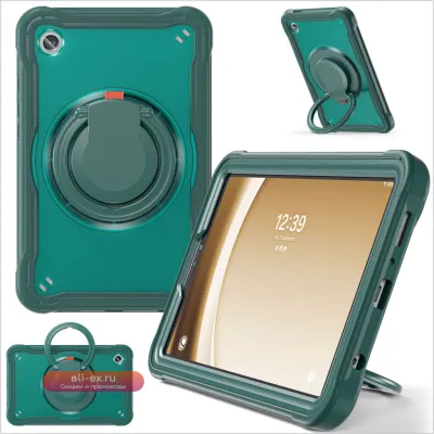 Чехол-подставка с вращающейся ручкой для Samsung Galaxy Tab A9 (SM-X110/X115/X117) - Полуночный Зеленый