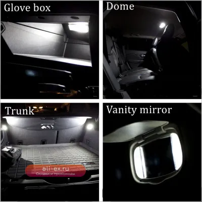 12x CANBUS LED Ламп для Jeep Cherokee Trailhawk 2014-2019: Комплект для Внутреннего освещения (Купол, Багажник)