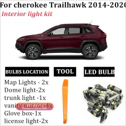 12x CANBUS LED Ламп для Jeep Cherokee Trailhawk 2014-2019: Комплект для Внутреннего освещения (Купол, Багажник)