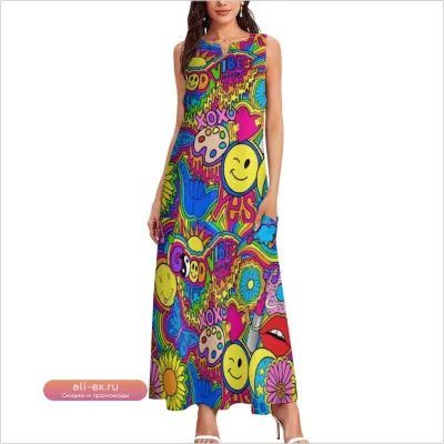 Платье в стиле "Hippie Vibes" с африканским принтом для женщин – вечерний наряд