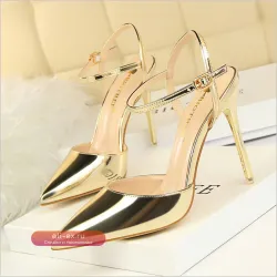 Босоножки на высоком каблуке "Metallic Gray Patent Leather" с ремешком на щиколотке, острым носком – для вечеринок и особых случаев