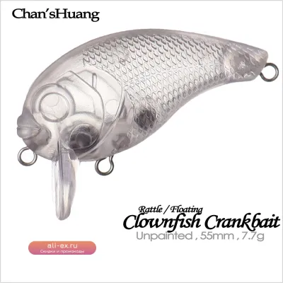 Chan’Shuang 20 шт. Неокрашенные заготовки для рыбалки, 5,5 см/7,7 г, плавающие воблеры-клаунфиш с погремушкой, DIY искусственные приманки