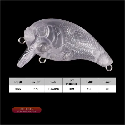 Chan’Shuang 20 шт. Неокрашенные заготовки для рыбалки, 5,5 см/7,7 г, плавающие воблеры-клаунфиш с погремушкой, DIY искусственные приманки