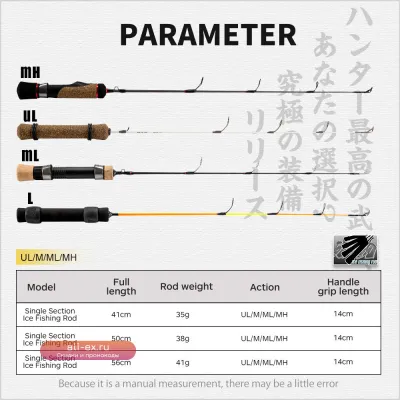 Удочка зимняя D1 Ice Fishing Rod 41/50/56 см, одночастная, ультралегкая, для спиннинга