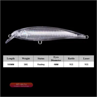 Chan'sHuang 10 шт. неокрашенных приманок-заготовок "Laser Minnow", 16 см, 38 г