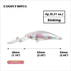 Countbass 10 шт. Пустые жесткие воблеры 65мм 6г, тонущие, с лазерной бумагой, неокрашенные