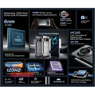 DOOGEE S200 5G: Защищенный смартфон, 12/256 ГБ, 100 Мп, 10100 мАч, Android 14, NFC