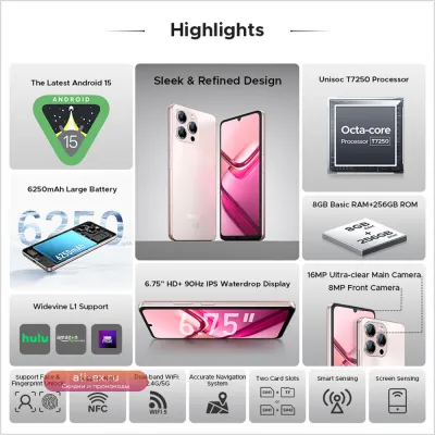 DOOGEE Note 58 Pro: Смартфон Global Version, 6.75" HD+, 8/256GB, 6250mAh, NFC, Android 15