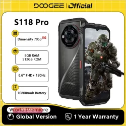 DOOGEE S118 Pro 5G: Ударопрочный смартфон 8/512GB, 10800mAh, NFC, Android 14
