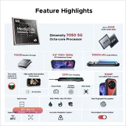DOOGEE S118 Pro 5G: Ударопрочный смартфон 8/512GB, 10800mAh, NFC, Android 14