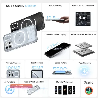 DOOGEE Blade GT Ultra 5G: Ультратонкий смартфон с LED-эффектом, Dimensity 7300, 16+512 ГБ