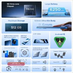 DOOGEE Note 59 Pro+ 5G: Смартфон Android 15, 12/512GB, 6250mAh, NFC, 120Hz