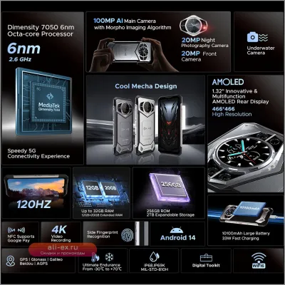 DOOGEE S200 5G: Защищенный смартфон 12/256GB, 100MP AI, 10100mAh, Android 14, NFC - Глобальная версия