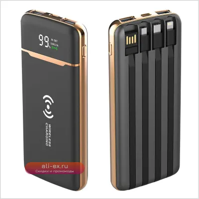 Power Bank 20000mAh с беспроводной зарядкой и кабелем, портативное зарядное устройство для iPhone, Samsung, Huawei, Xiaomi