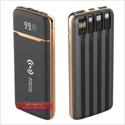 Power Bank 20000mAh с беспроводной зарядкой и кабелем, портативное зарядное устройство для iPhone, Samsung, Huawei, Xiaomi