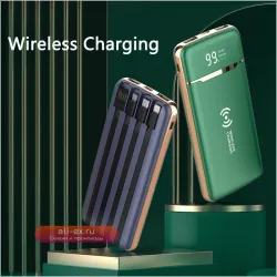 Power Bank 20000mAh с беспроводной зарядкой и кабелем, портативное зарядное устройство для iPhone, Samsung, Huawei, Xiaomi
