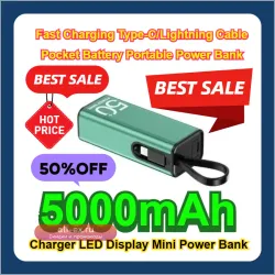 Портативный Power Bank 5000mAh с LED-дисплеем, быстрой зарядкой Type-C/Lightning