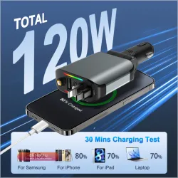Автомобильное зарядное устройство 4 в 1 Retractable Car Charger With Starlight с быстрой зарядкой USB C для iPhone и Android