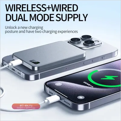 Ультратонкий магнитный Power Bank Alloy 10000mAh с LED-дисплеем и быстрой зарядкой для iPhone, Samsung, AirPods