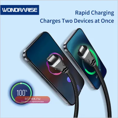 Кабель WONDRARISE 2 в 1 USB-C: быстрая зарядка PD и синхронизация данных для iOS/Android (Samsung, Huawei, Xiaomi)