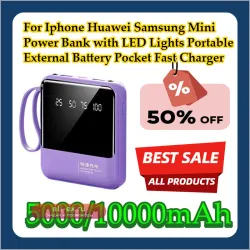 Power Bank 5000/10000mAh для iPhone, Huawei, Samsung: Портативный внешний аккумулятор с LED-подсветкой, карманная быстрая зарядка
