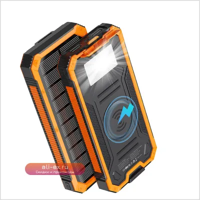 Солнечный Power Bank 20000mAh Водонепроницаемый Портативное Беспроводное Зарядное Устройство для iPhone, Samsung, Huawei, Xiaomi