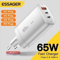 Essager 65W GaN Зарядное устройство USB-C QC4.0 PD3.0 для Xiaomi, iPhone, Huawei, Redmi, ноутбуков