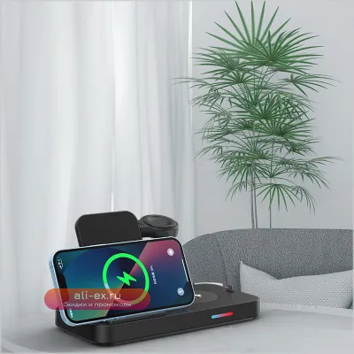 Беспроводная зарядная станция 3 в 1 с быстрой зарядкой Type-C для Apple iPhone, Huawei Watch, AirPods