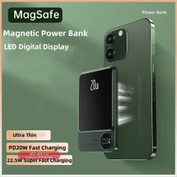 Магнитный беспроводной Power Bank 15W с USB-C, сверхбыстрой зарядкой. Портативное индукционное зарядное устройство для iPhone 16/15, Samsung.