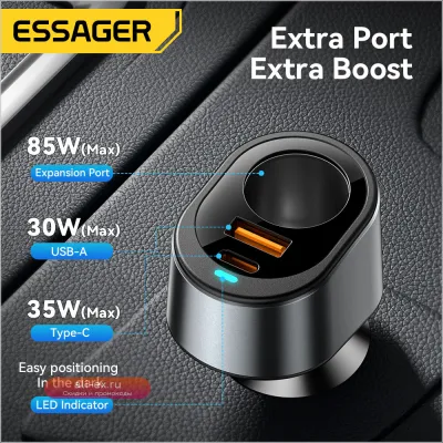 Автомобильное зарядное устройство Essager 120W QC 3.0/PD 3.0 для iPhone, Xiaomi