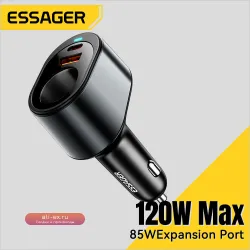 Автомобильное зарядное устройство Essager 120W QC 3.0/PD 3.0 для iPhone, Xiaomi