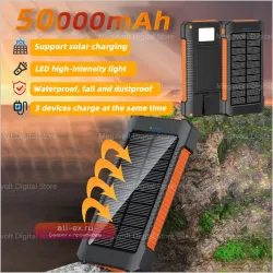 Power Bank 50000mAh Водонепроницаемый Солнечная Зарядка для iPhone, Samsung, Xiaomi