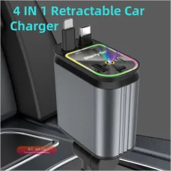Автомобильное зарядное устройство Super Fast 66W с 4 портами (USB+Type-C), выдвижными кабелями и дисплеем B1