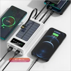 30000 mAh Солнечный Power Bank с двойным USB, Портативное зарядное устройство для iPhone, Samsung, Xiaomi, Huawei с LED-фонариком