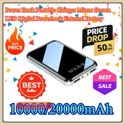 Портативное зарядное устройство Power Bank 20000mAh с зеркальным экраном и LED-индикатором для iPhone, Xiaomi, Huawei, Samsung