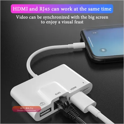 Адаптер RJ45 Ethernet Lightning на HDMI для iPhone/iPad с поддержкой 1080P и зарядки