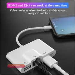 Адаптер RJ45 Ethernet Lightning на HDMI для iPhone/iPad с поддержкой 1080P и зарядки